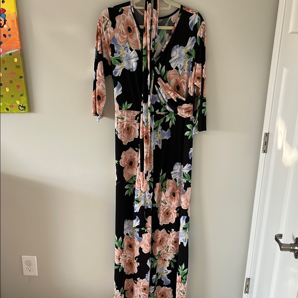 Pinkblush Floral Wrap Dress - Black and Pink